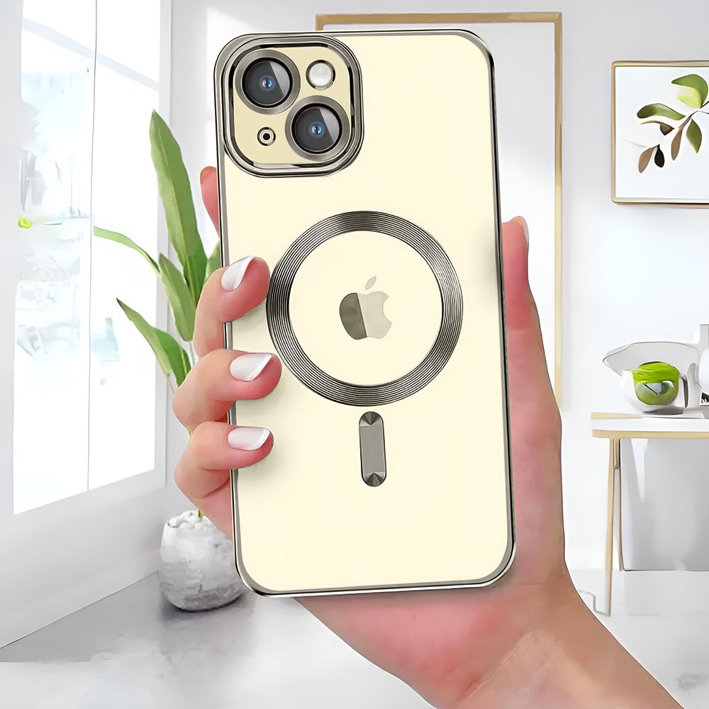 Etui do iPhone 15 MagSafe Luxury Protect przeźroczyste, hybrydowa ochrona kamery, tytanowe