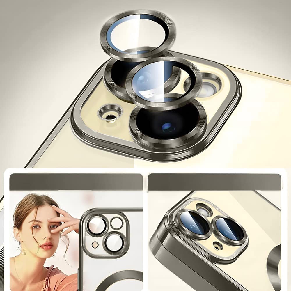 Etui do iPhone 15 MagSafe Luxury Protect przeźroczyste, hybrydowa ochrona kamery, tytanowe