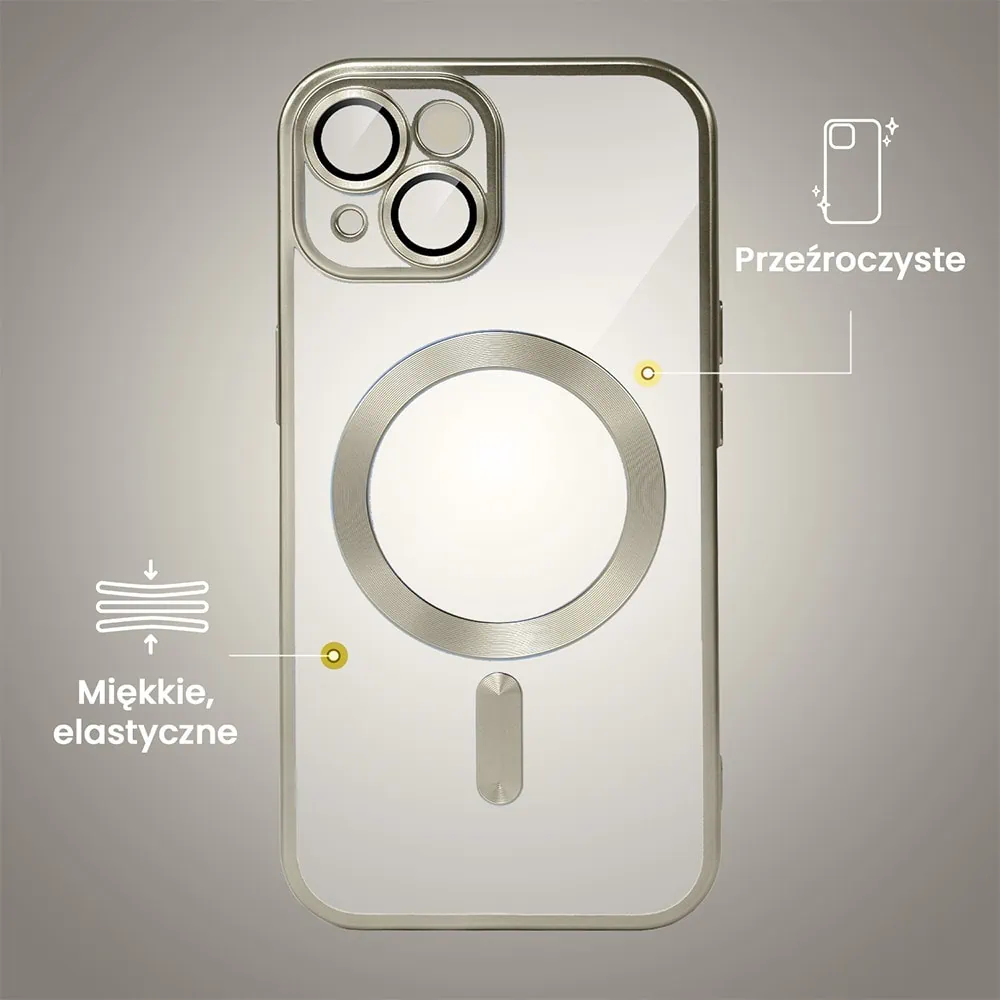 etui do iphone 15 magsafe luxury protect przeźroczyste, z osłoną aparatu, titanium finish, naturalnie tytanowe