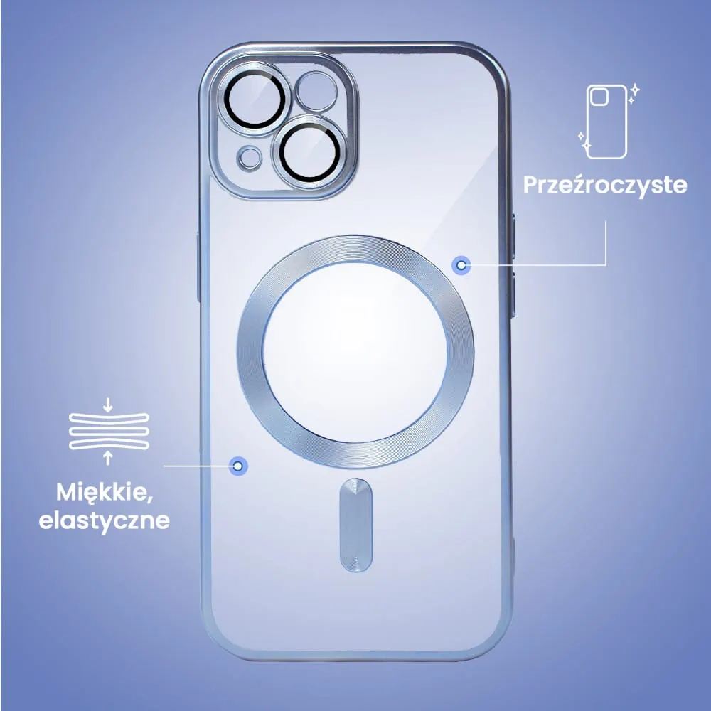 Etui do iPhone 15 Plus MagSafe Luxury Protect przeźroczyste, z osłoną aparatu, Titanium Finish, niebieskie