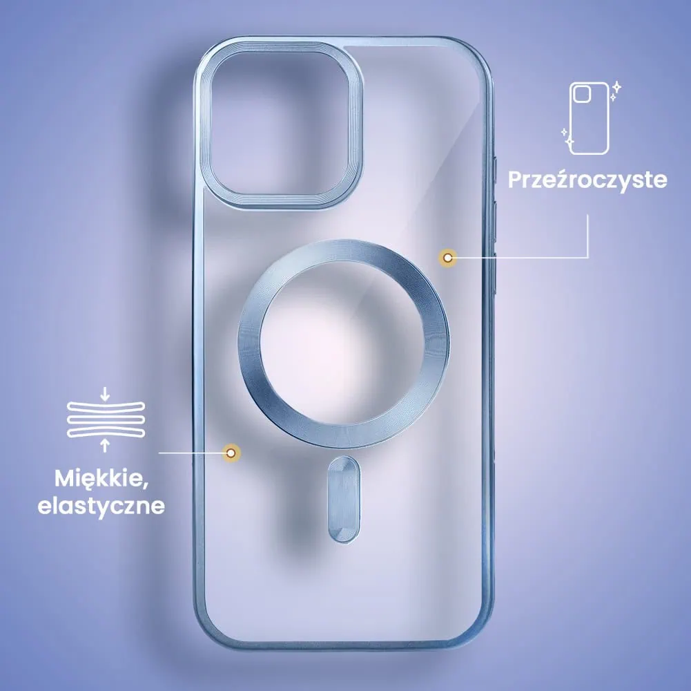 Etui do iPhone 15 Plus MagSafe Luxury Titanium Finish, przeźroczyste, niebieskie