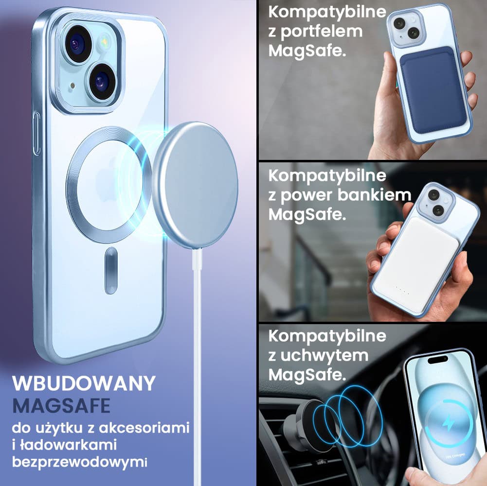 Etui do iPhone 15 Plus MagSafe Luxury Titanium Finish, przeźroczyste, niebieskie