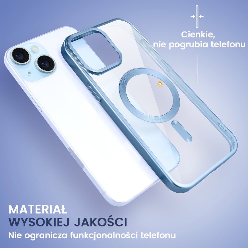 Etui do iPhone 15 Plus MagSafe Luxury Titanium Finish, przeźroczyste, niebieskie