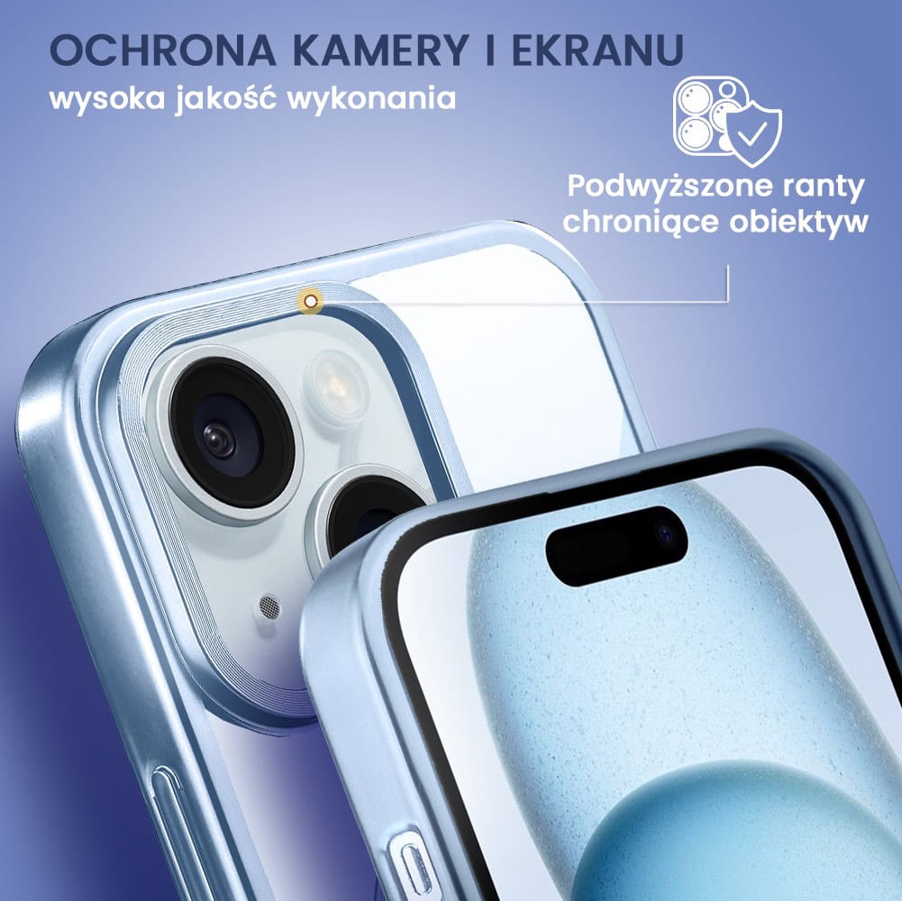 Etui do iPhone 15 Plus MagSafe Luxury Titanium Finish, przeźroczyste, niebieskie