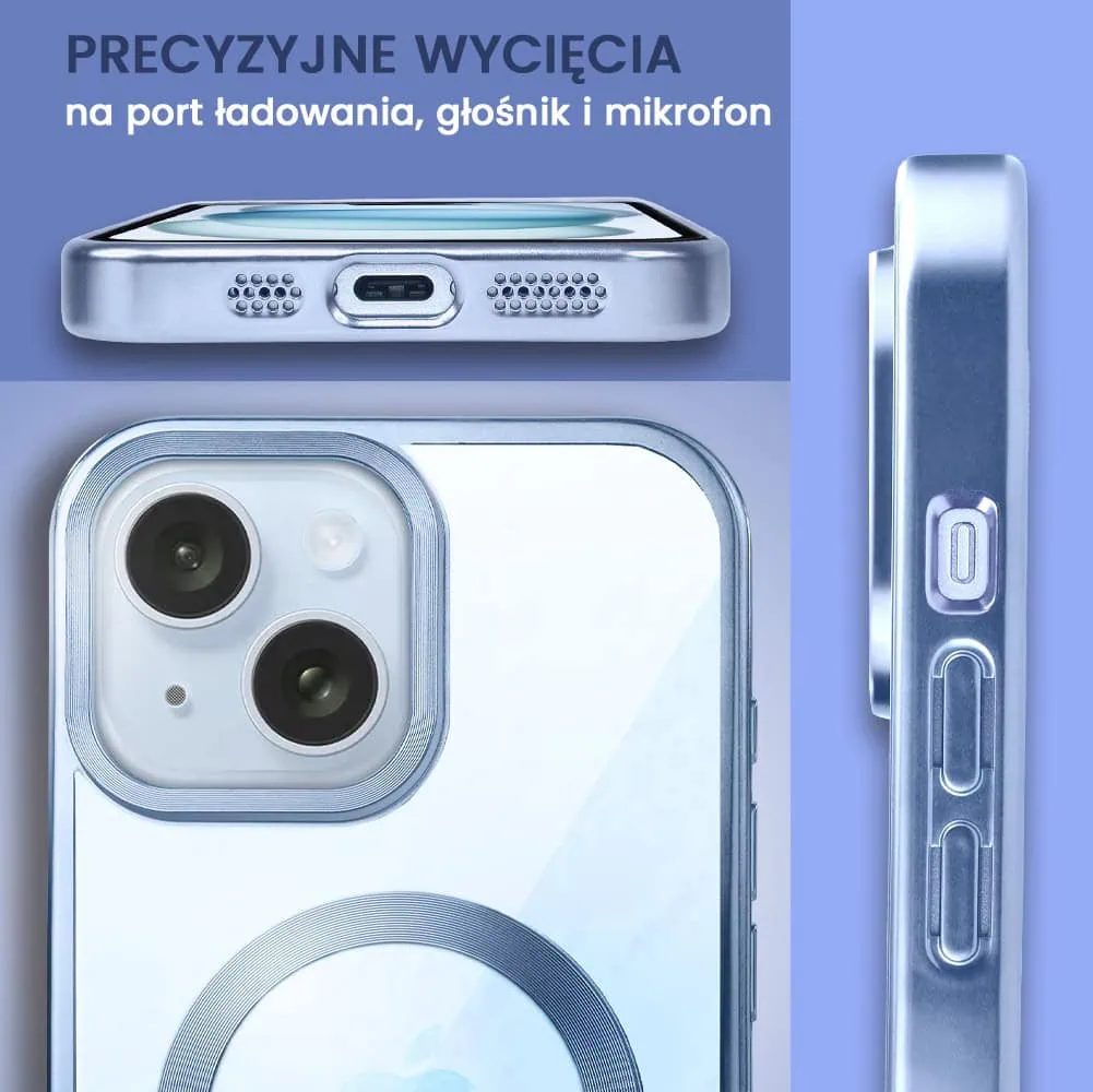 Etui do iPhone 15 Plus MagSafe Luxury Titanium Finish, przeźroczyste, niebieskie