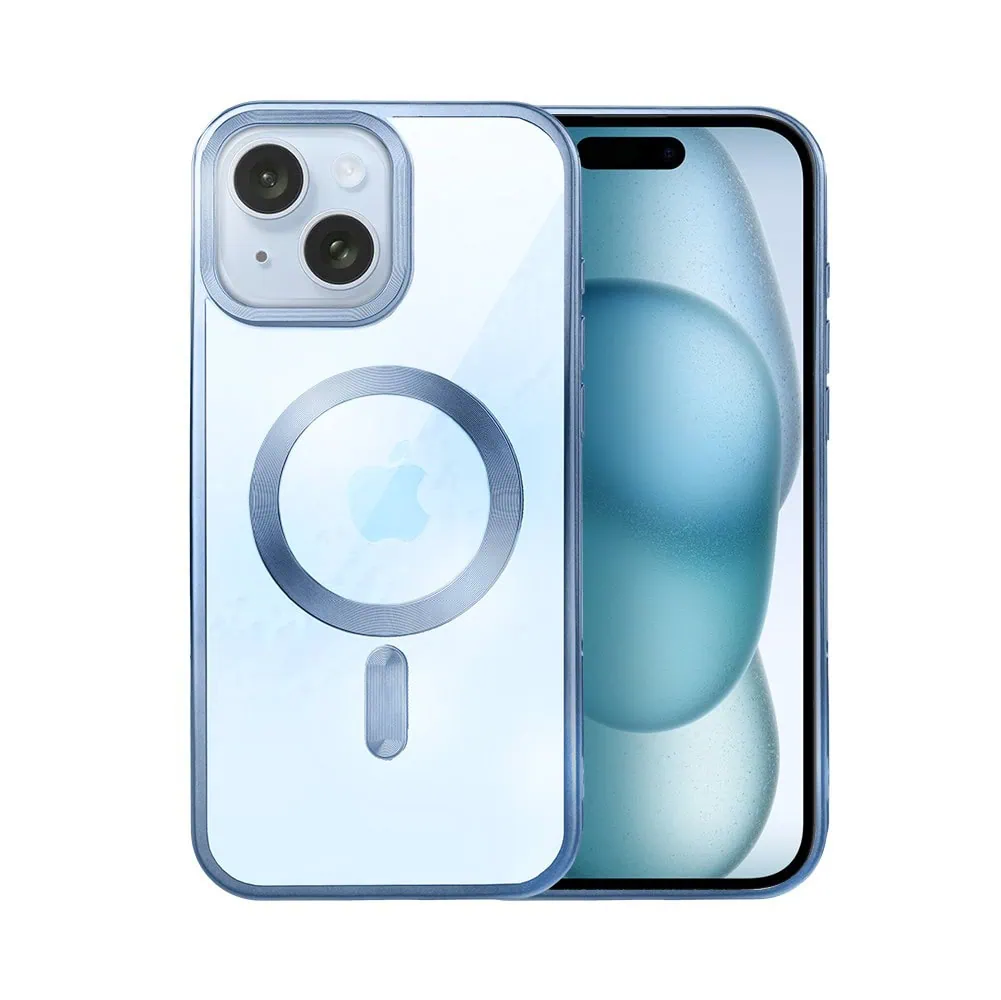 Etui do iPhone 15 Plus MagSafe Luxury Titanium Finish, przeźroczyste, niebieskie