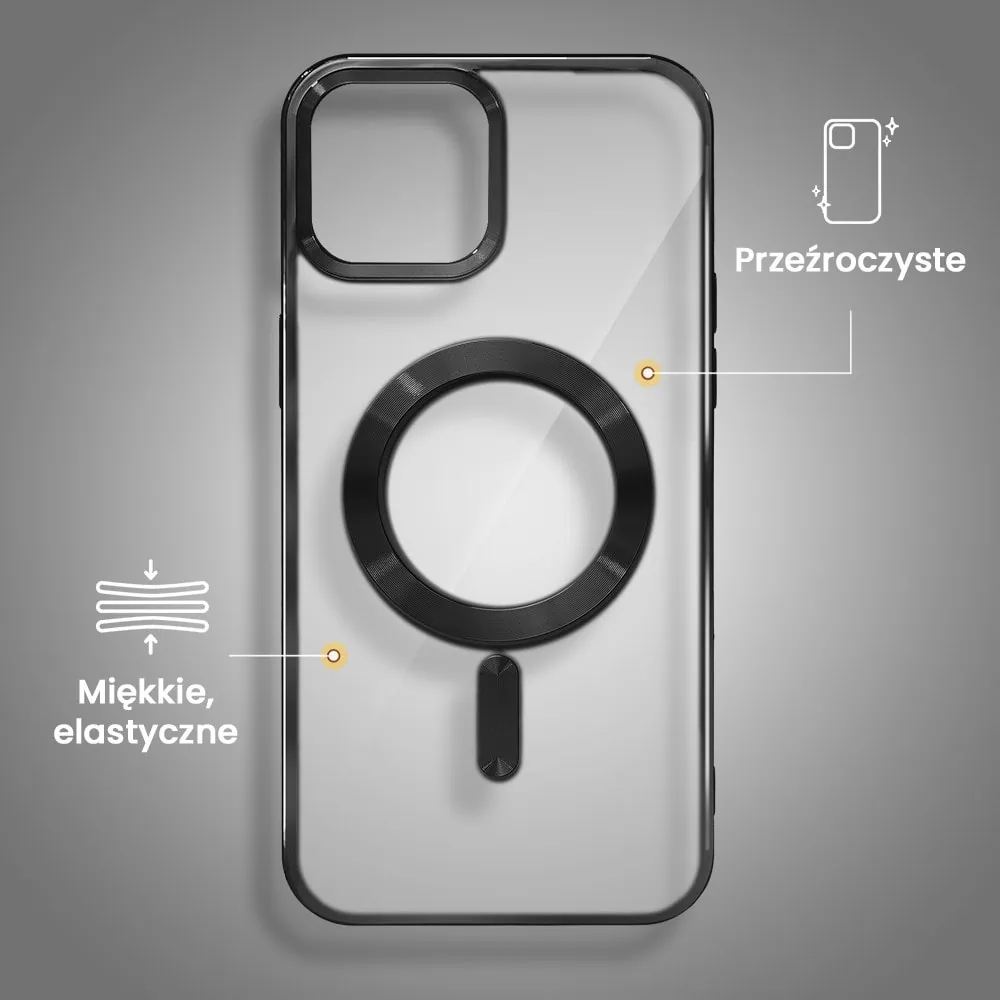 Etui do iPhone 15 Plus MagSafe Luxury, przeźroczyste, czarne