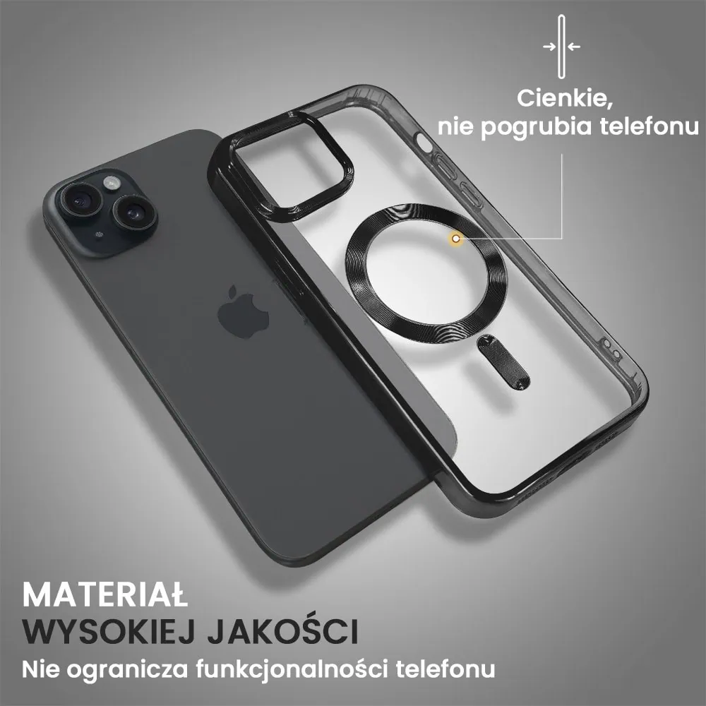 Etui do iPhone 15 Plus MagSafe Luxury, przeźroczyste, czarne