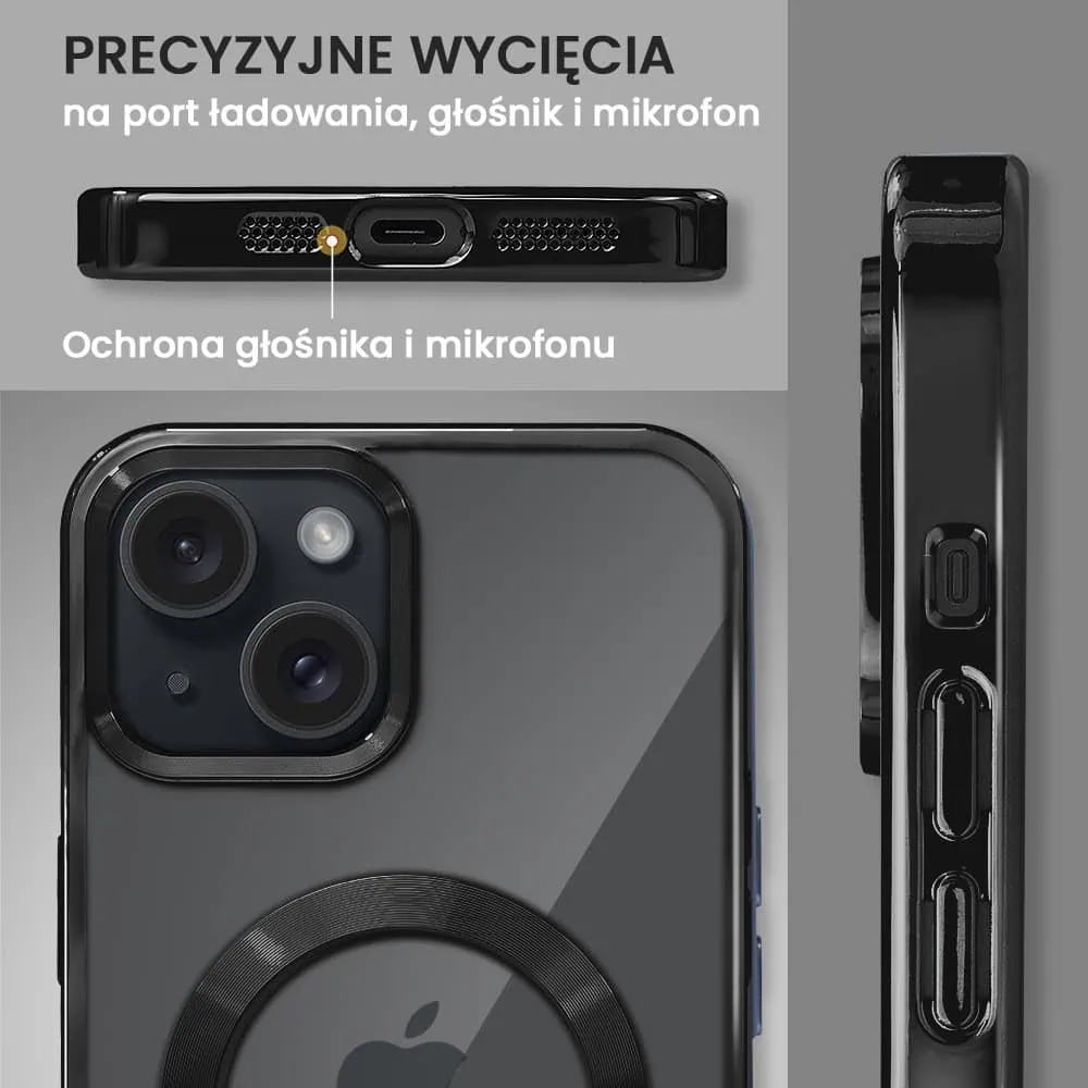 Etui do iPhone 15 Plus MagSafe Luxury, przeźroczyste, czarne