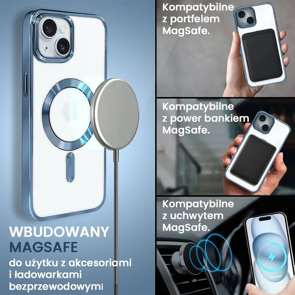 Etui do iPhone 15 MagSafe Luxury, przeźroczyste, niebieskie