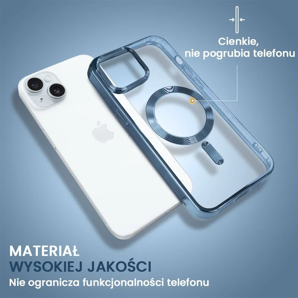 Etui do iPhone 15 MagSafe Luxury, przeźroczyste, niebieskie