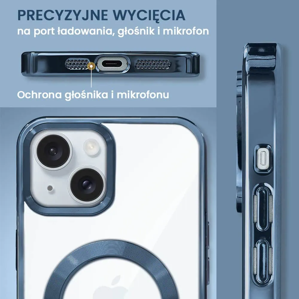 Etui do iPhone 15 MagSafe Luxury, przeźroczyste, niebieskie