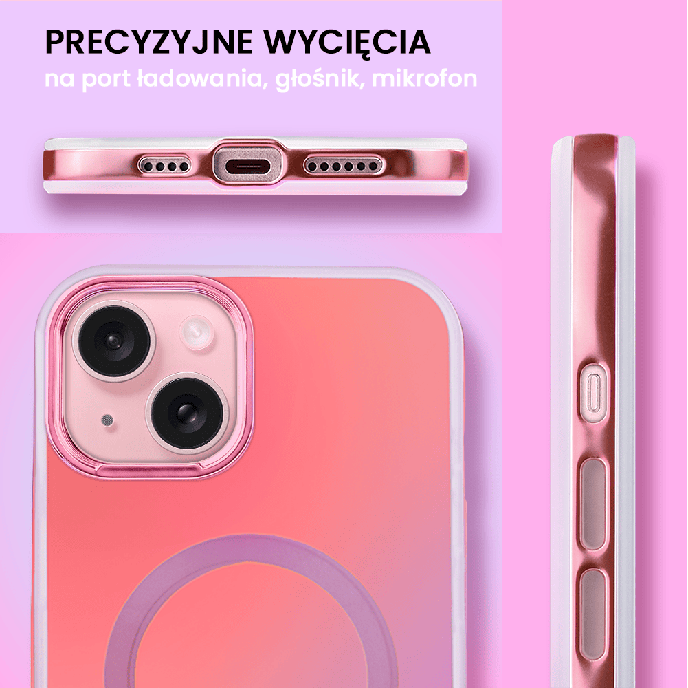 Etui do iPhone 15 MagSafe Miami Vibe, głęboki mieniący się kolor, różowe ombre (OUTLET)