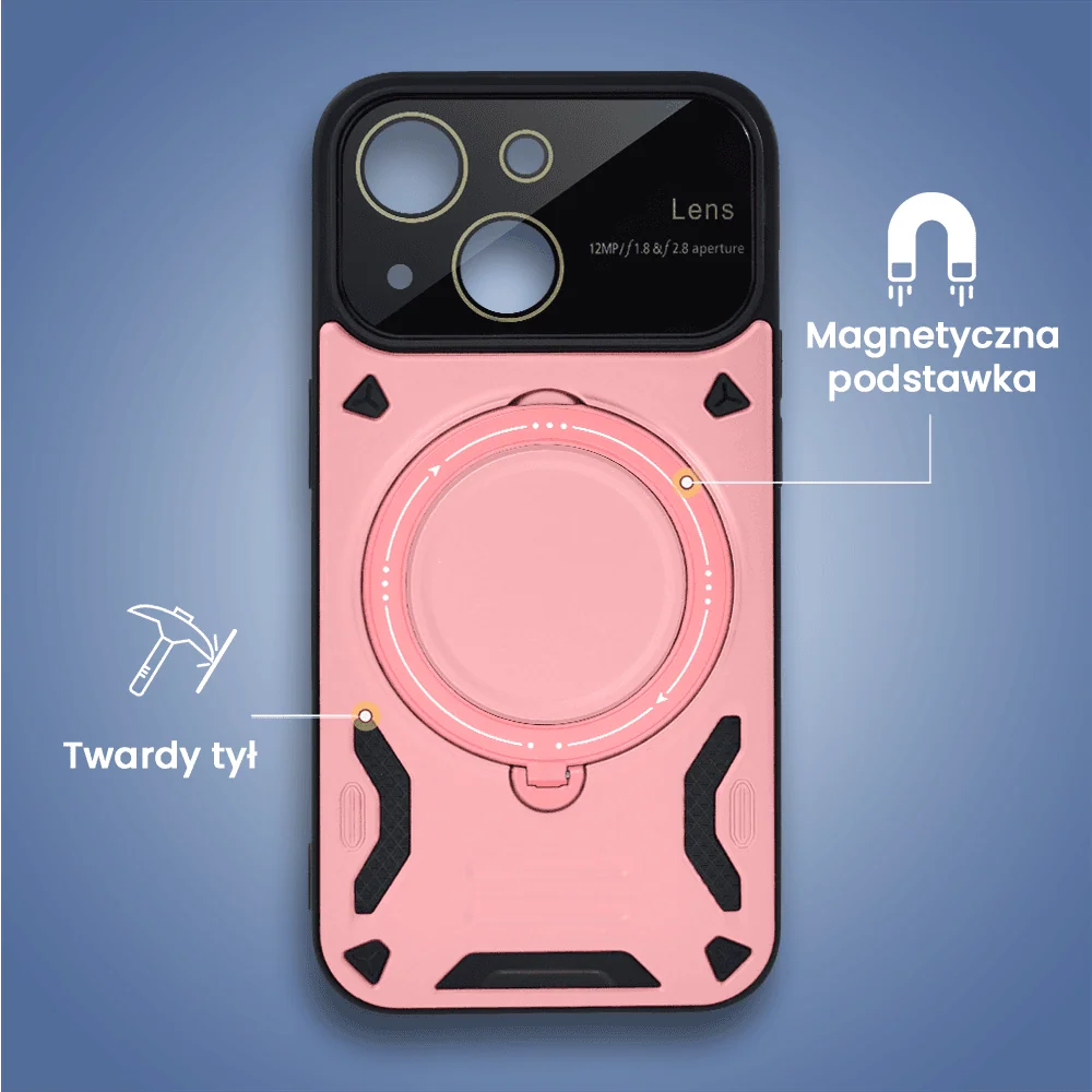 Etui do iPhone 15 Magsafe Camera Beam Stand pancerne, osłona kamery z podstawką, różowe (OUTLET)