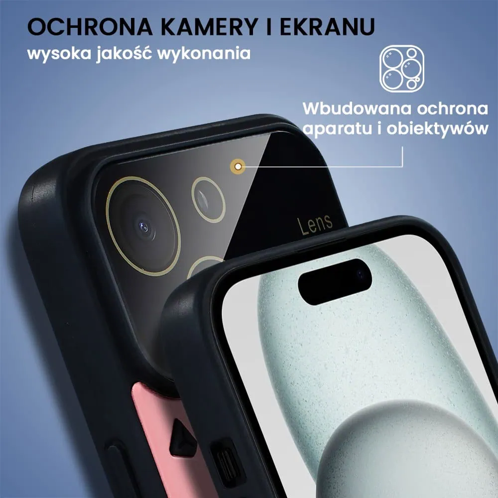 Etui do iPhone 15 Magsafe Camera Beam Stand pancerne, osłona kamery z podstawką, różowe (OUTLET)