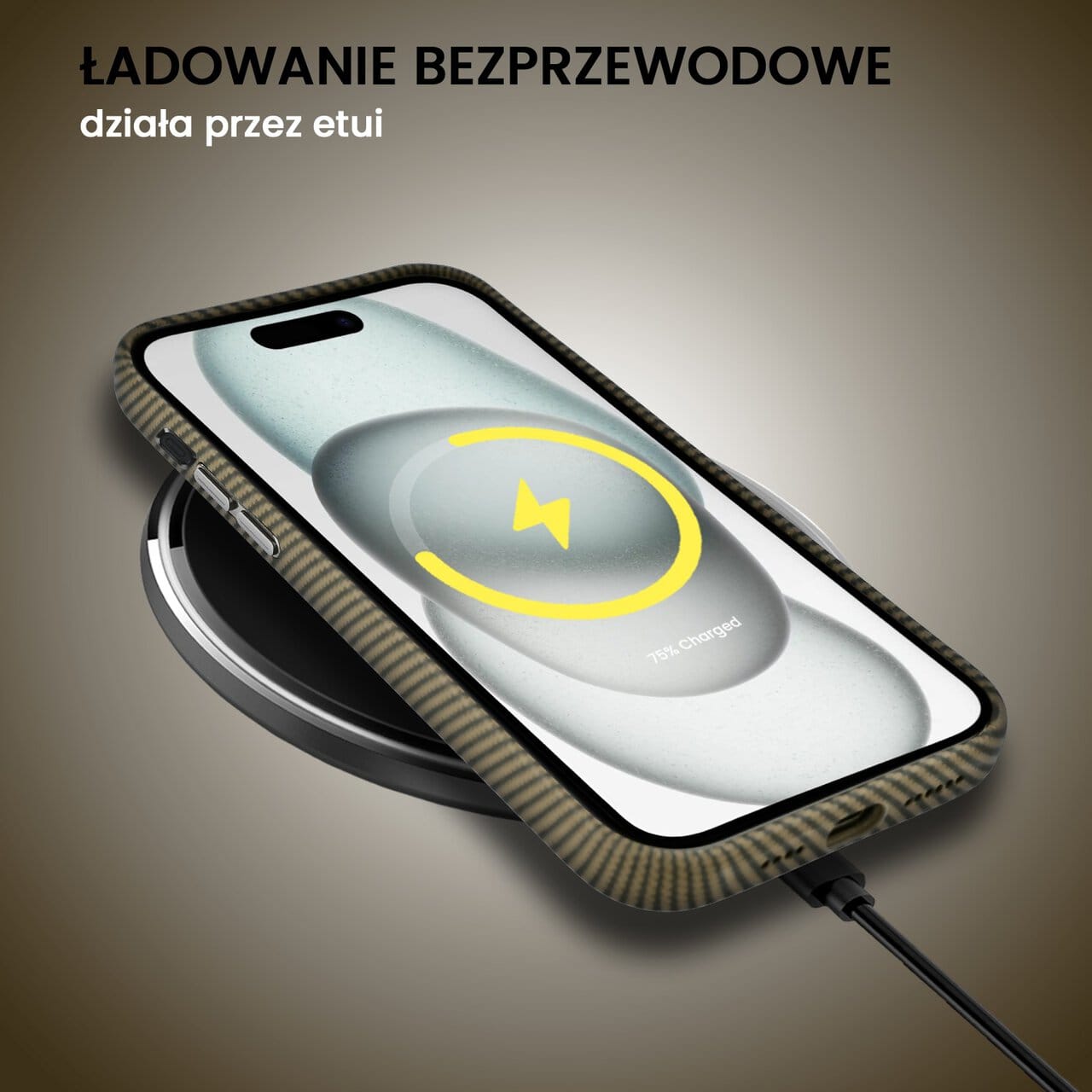 Etui do iPhone 15, Magsafe Carbon Skin, cienkie, karbonowe, Sulada original, brązowe