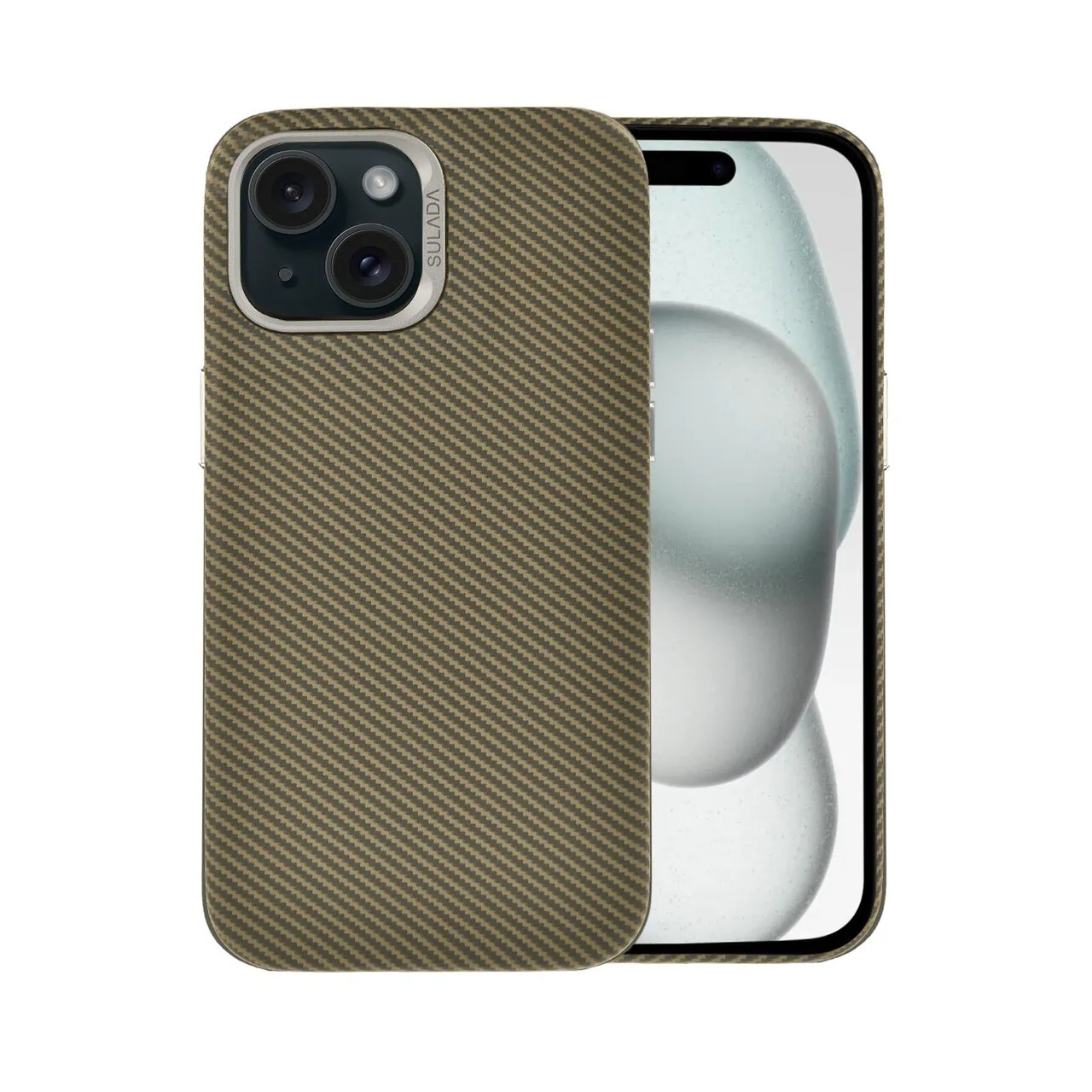 Etui do iPhone 15, Magsafe Carbon Skin, cienkie, karbonowe, Sulada original, brązowe