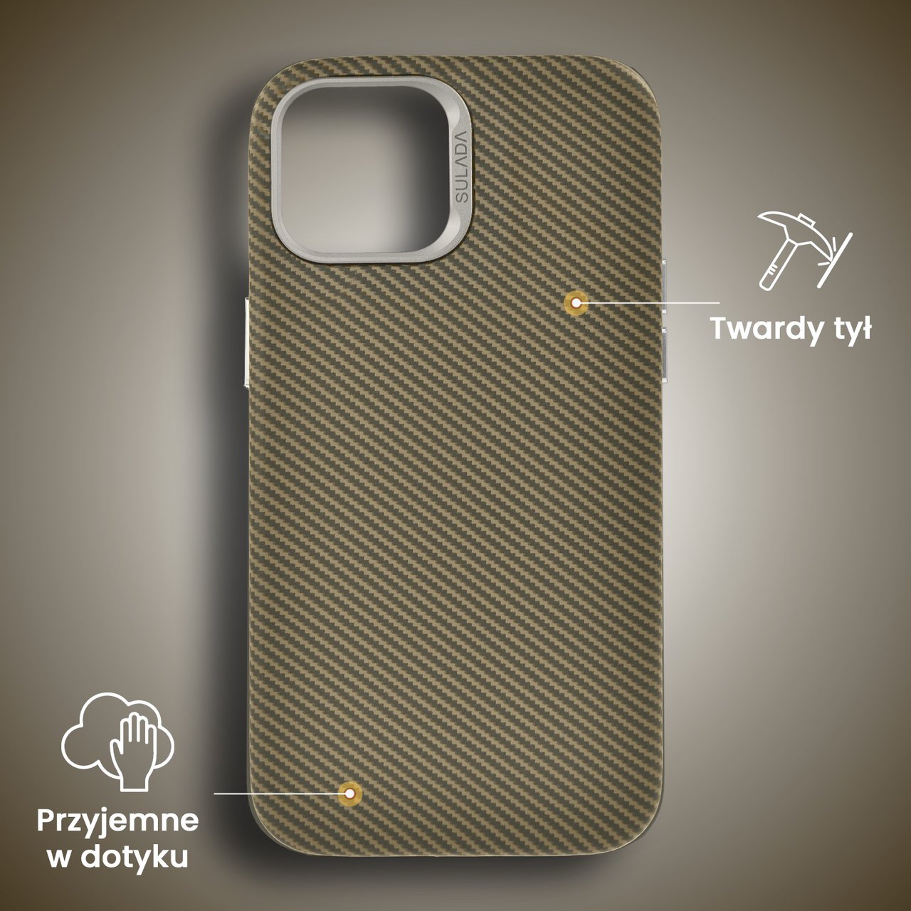 Etui do iPhone 15, Magsafe Carbon Skin, cienkie, karbonowe, Sulada original, brązowe