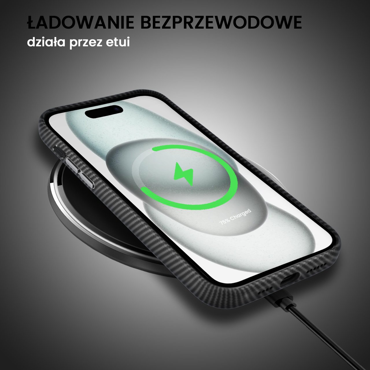 Etui do iPhone 15, Magsafe Carbon Skin, cienkie, karbonowe, Sulada original, czarne