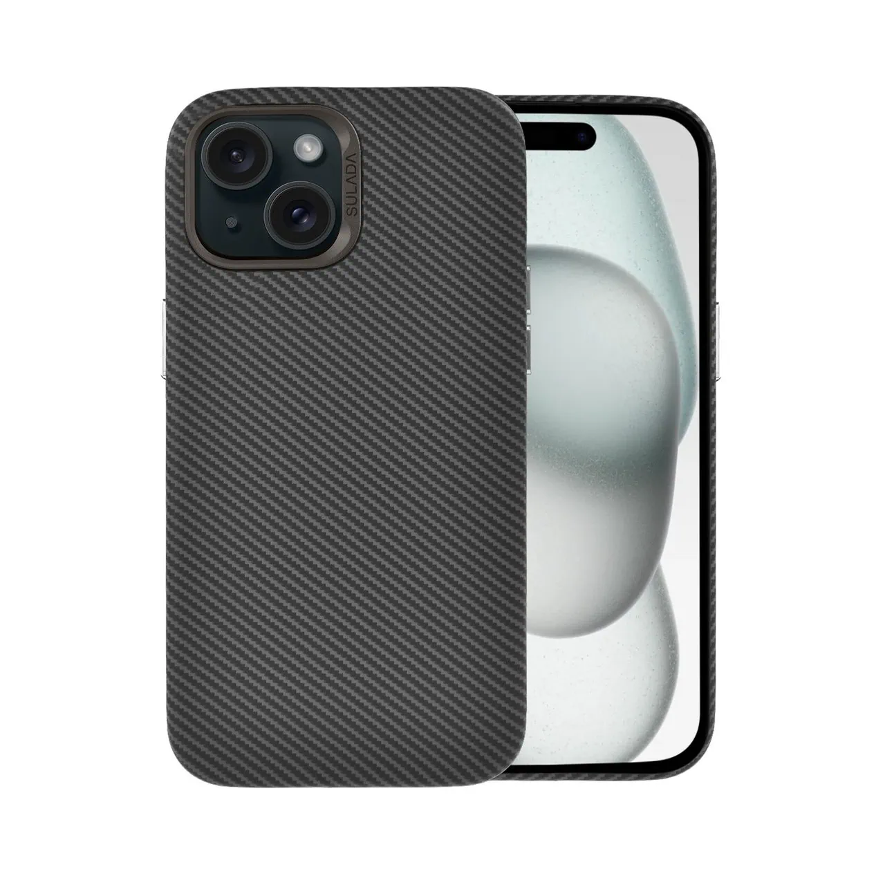 Etui do iPhone 15, Magsafe Carbon Skin, cienkie, karbonowe, Sulada original, czarne