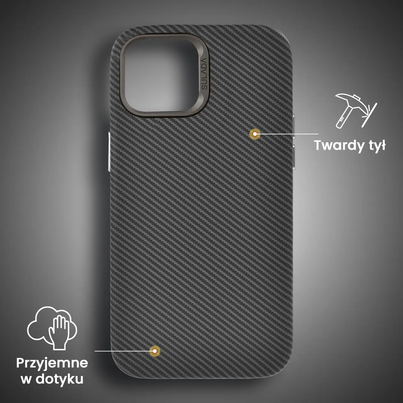 Etui do iPhone 15, Magsafe Carbon Skin, cienkie, karbonowe, Sulada original, czarne