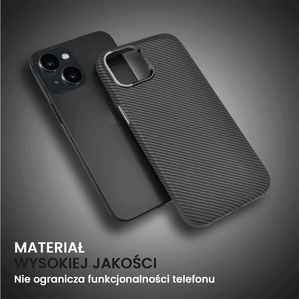 Etui do iPhone 15, Magsafe Carbon Skin, cienkie, karbonowe, Sulada original, czarne