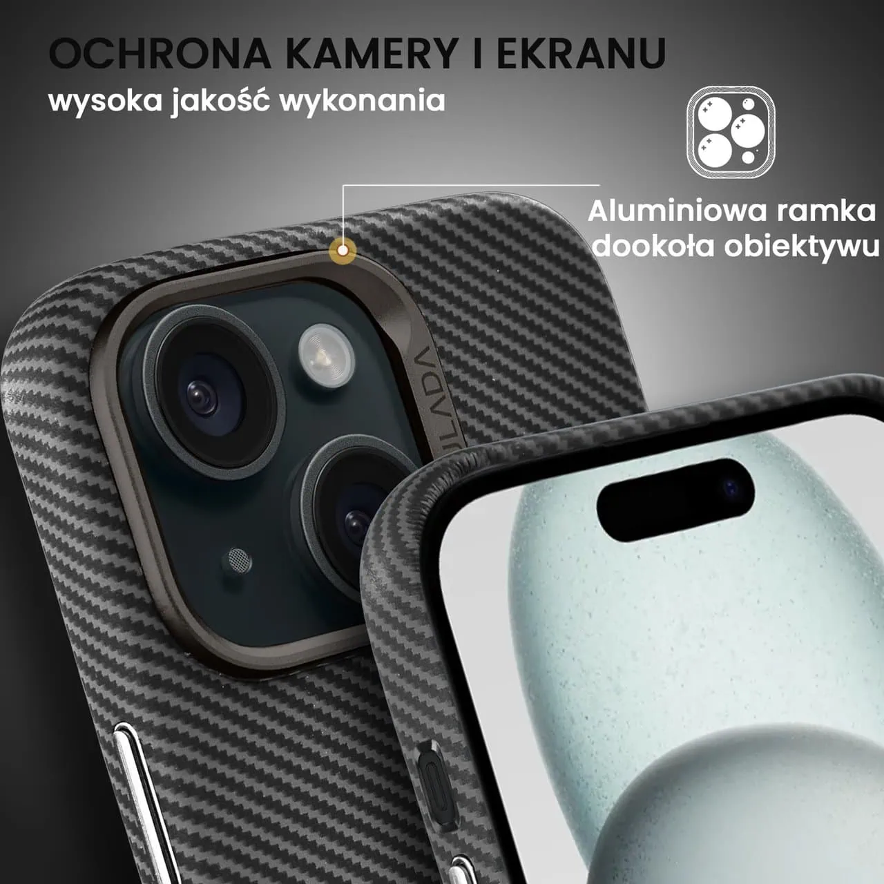 Etui do iPhone 15, Magsafe Carbon Skin, cienkie, karbonowe, Sulada original, czarne