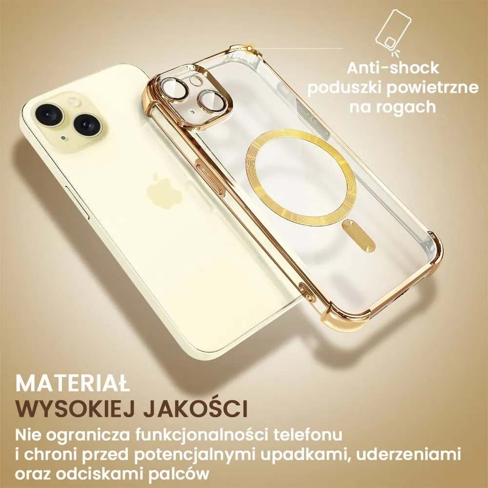 Etui do iPhone 15 Magsafe Luxury Anti-Shock Lens Protect, złote (OUTLET)
