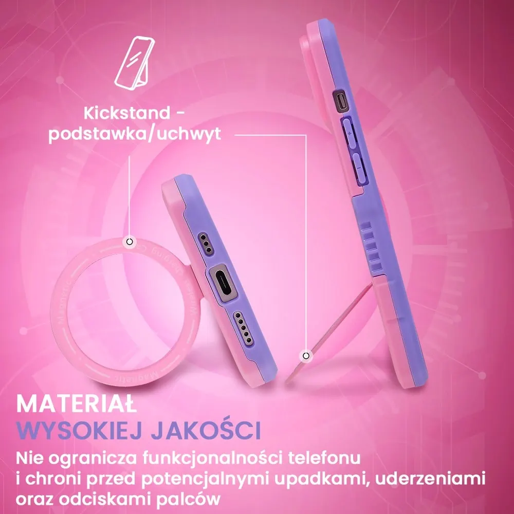 Etui do iPhone 15 MagSafe Slide Camera Stand pancerne, osłona kamery z podstawką, różowe