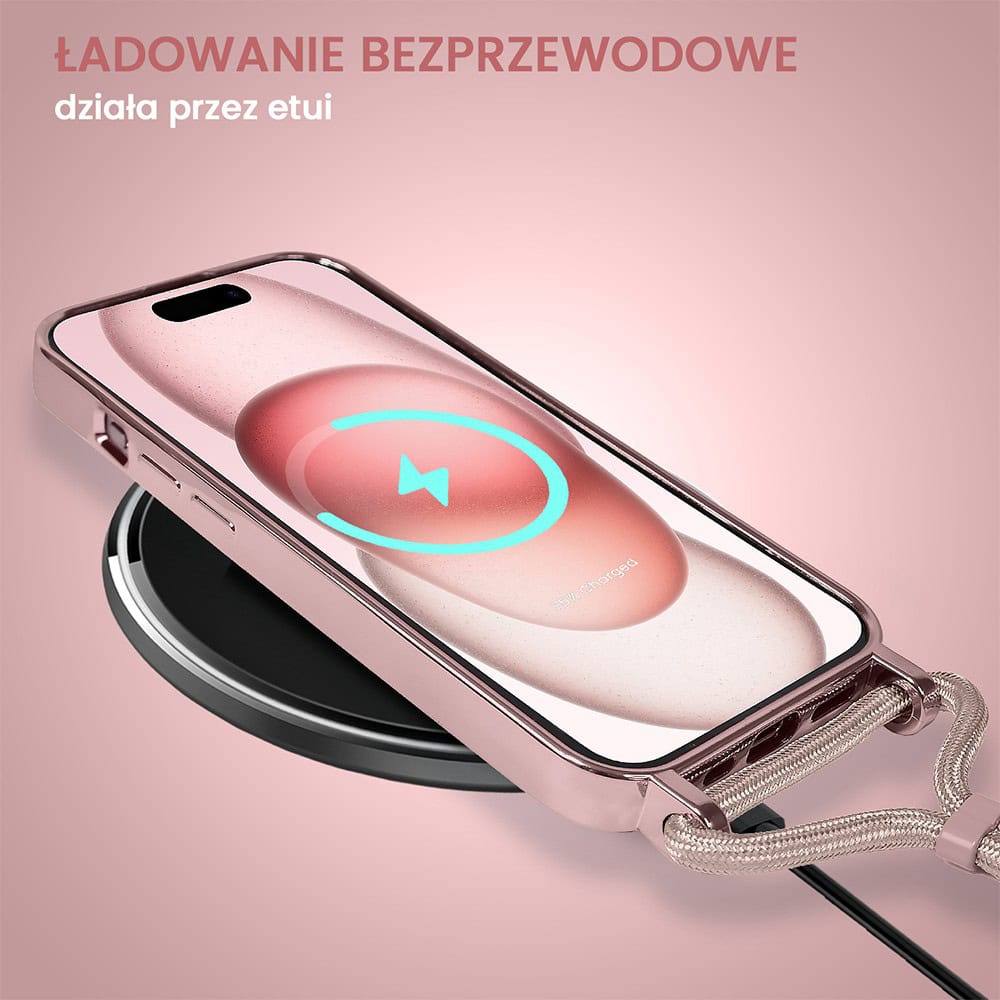 Etui do iPhone 15 Magsafe Slim Crossbody, jak torebka, różowe