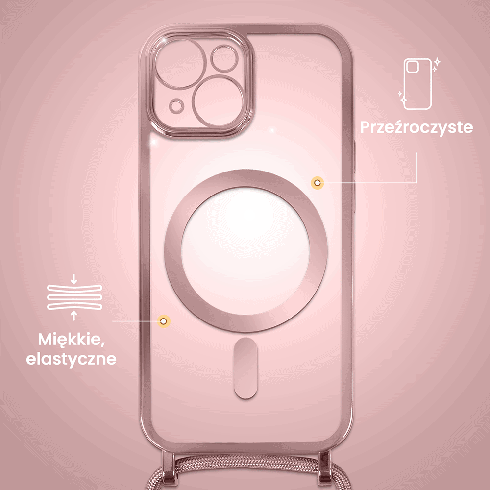 Etui do iPhone 15 Magsafe Slim Crossbody, jak torebka, różowe