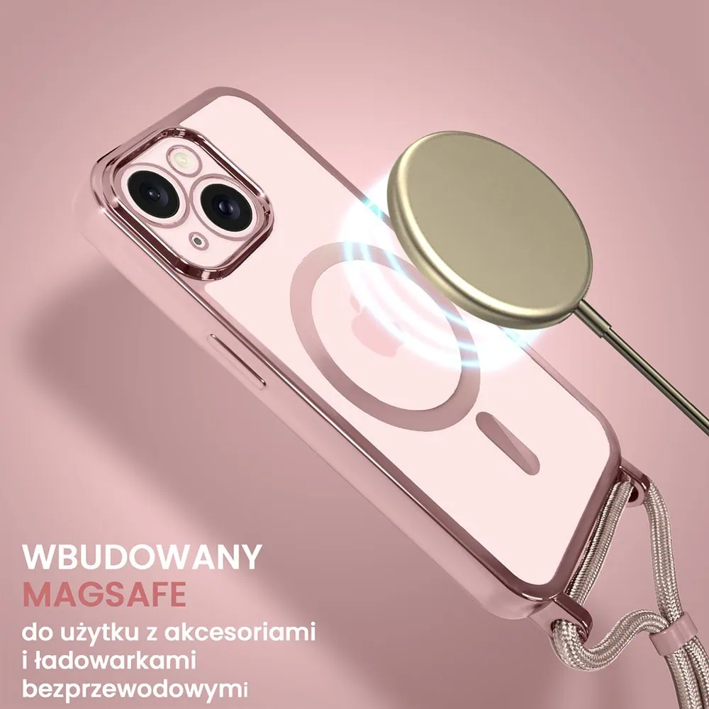 Etui do iPhone 15 Magsafe Slim Crossbody, jak torebka, różowe
