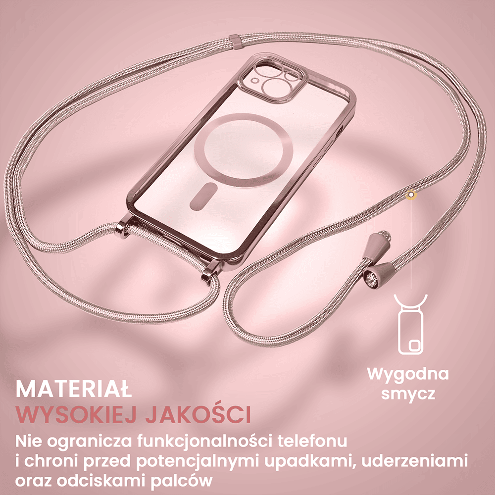 Etui do iPhone 15 Magsafe Slim Crossbody, jak torebka, różowe