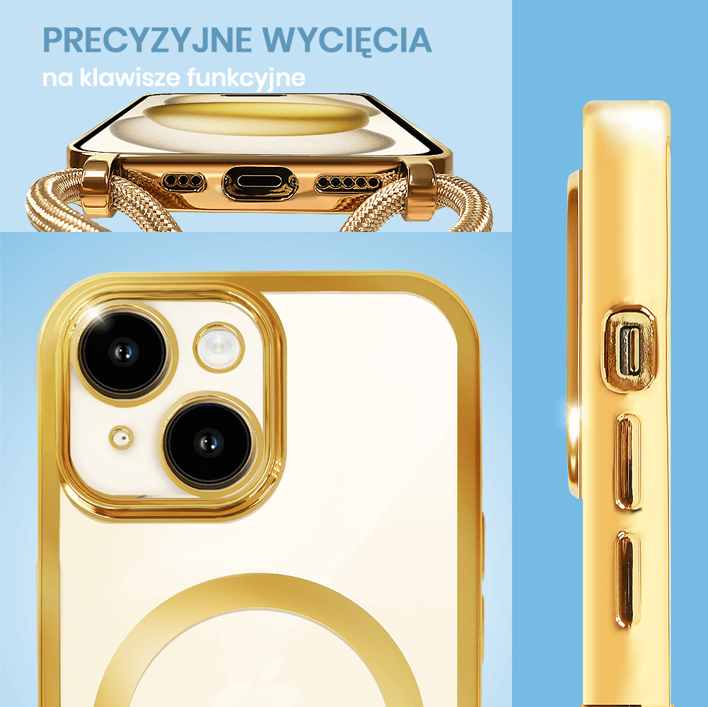 Etui do iPhone 15 Plus Magsafe Slim Crossbody, jak torebka, złote