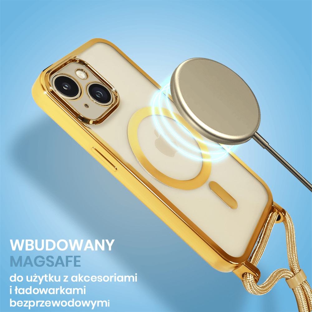 Etui do iPhone 15 Plus Magsafe Slim Crossbody, jak torebka, złote