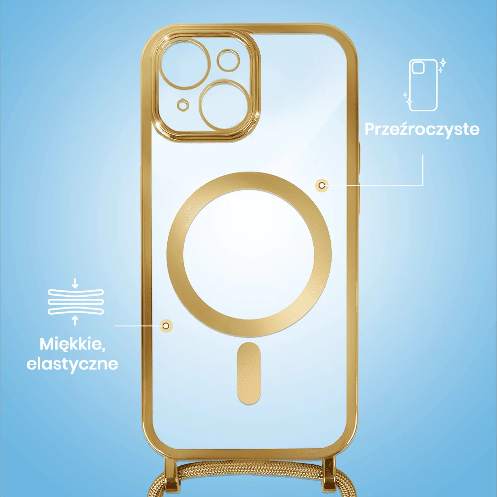 Etui do iPhone 15 Plus Magsafe Slim Crossbody, jak torebka, złote