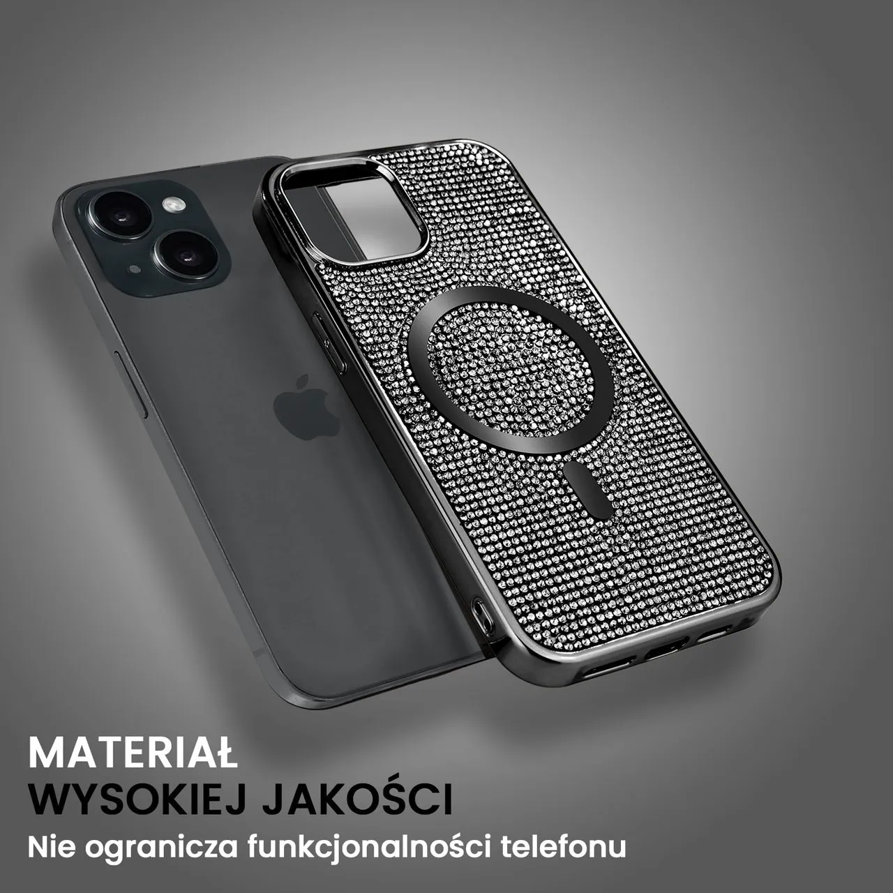 Etui do iPhone 15 Magsafe Tresury Case, diamentowe, z błyszczącą ramką, czarne