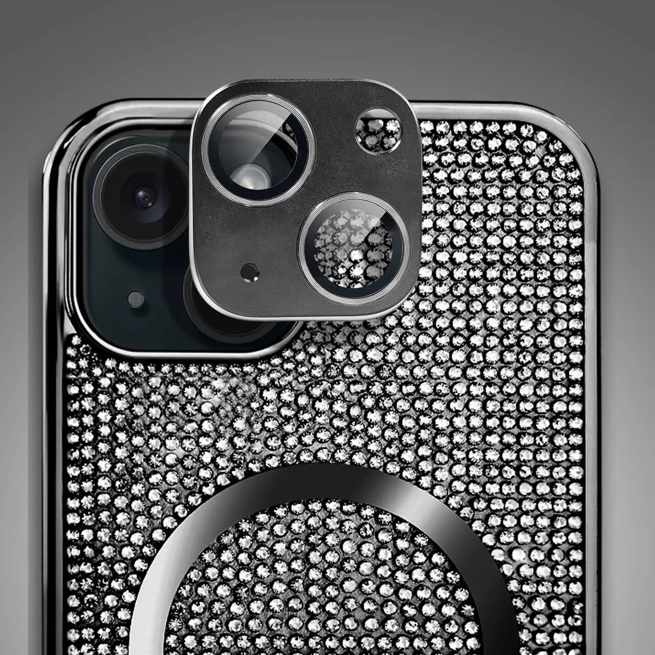 Etui do iPhone 15 Magsafe Tresury Case, diamentowe, z błyszczącą ramką, czarne