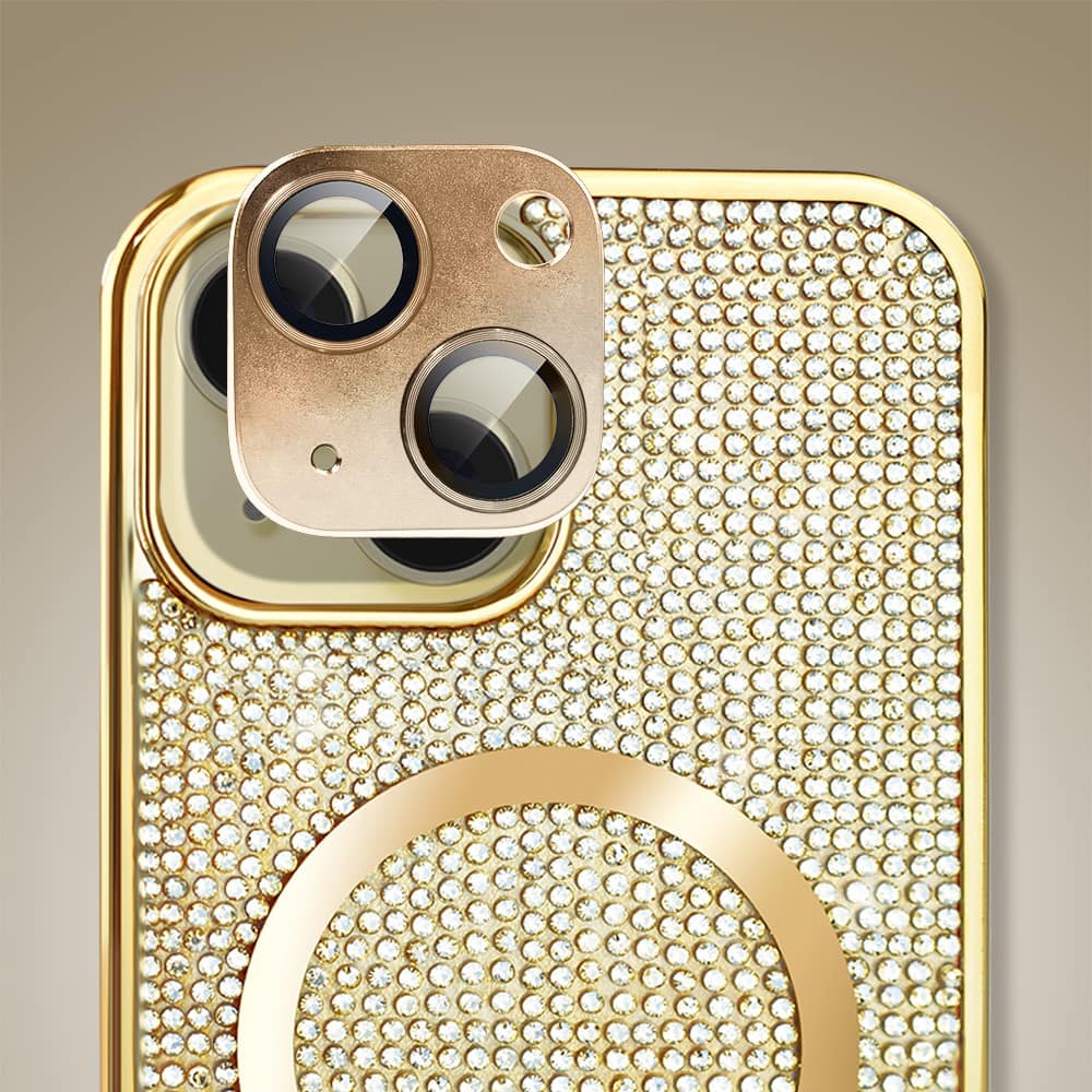 Etui do iPhone 15 Plus Magsafe Tresury Case, diamentowe, z błyszczącą ramką, złote (OUTLET)