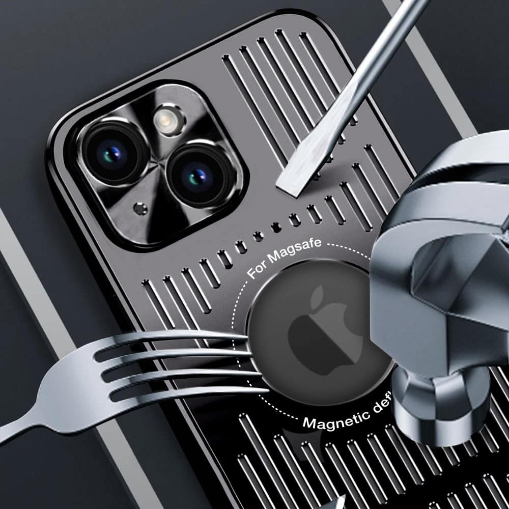 Etui do iPhone 15 Plus Metal Defender z osłoną aparatu, metalowe z widocznym logo, czarne