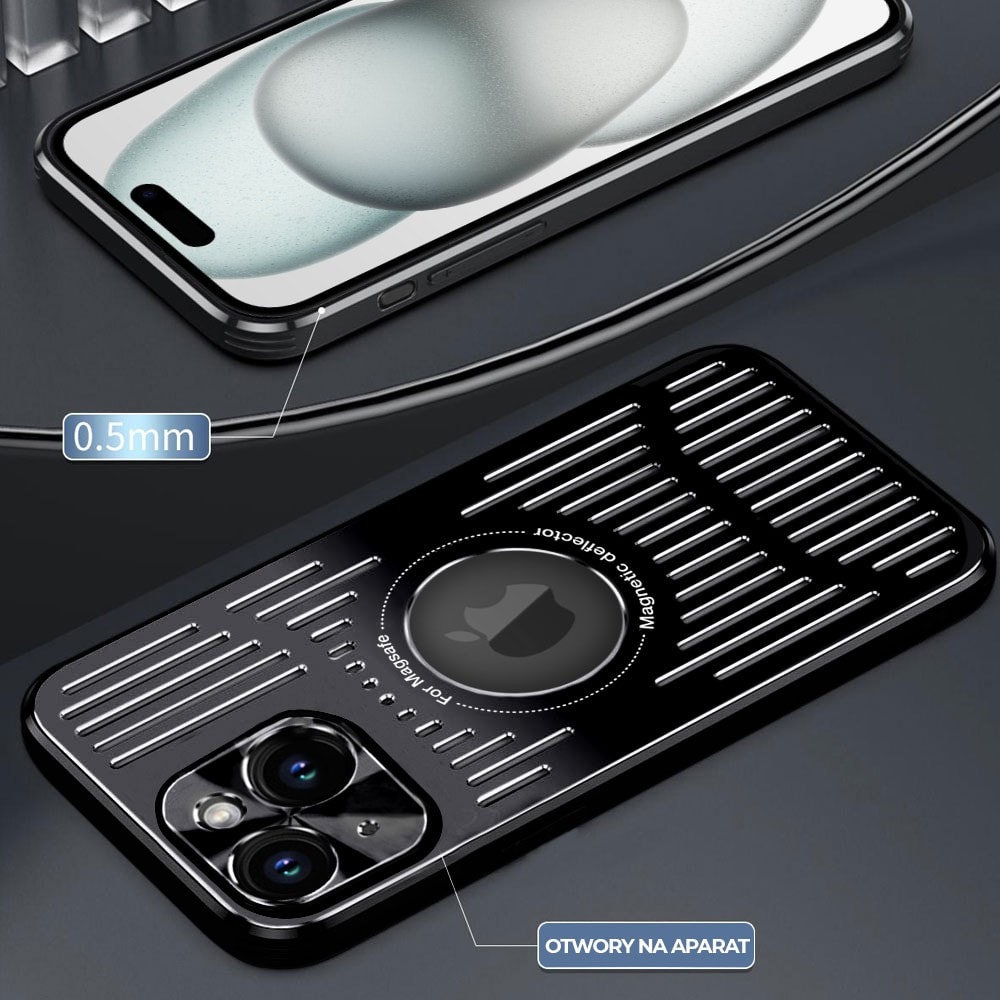 Etui do iPhone 15 Plus Metal Defender z osłoną aparatu, metalowe z widocznym logo, czarne