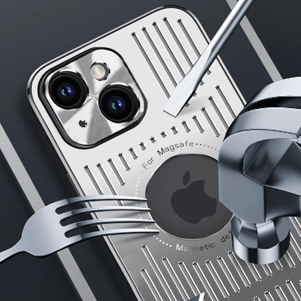 Etui do iPhone 15 Plus Metal Defender z osłoną aparatu, metalowe z widocznym logo, srebrne