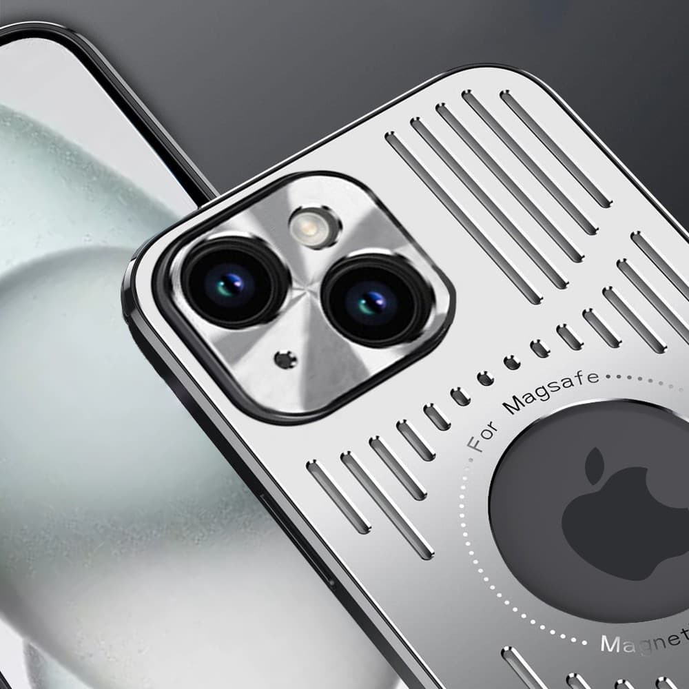 Etui do iPhone 15 Plus Metal Defender z osłoną aparatu, metalowe z widocznym logo, srebrne