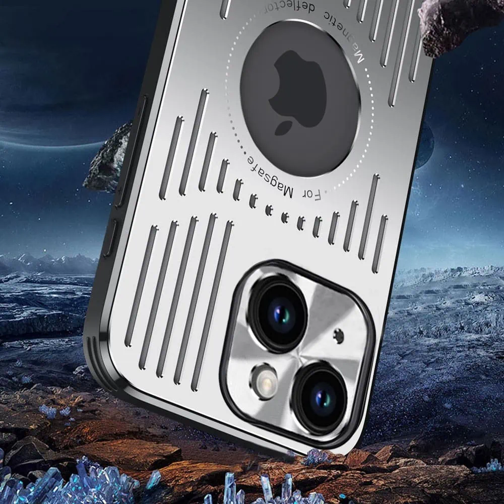 Etui do iPhone 15 Plus Metal Defender z osłoną aparatu, metalowe z widocznym logo, srebrne