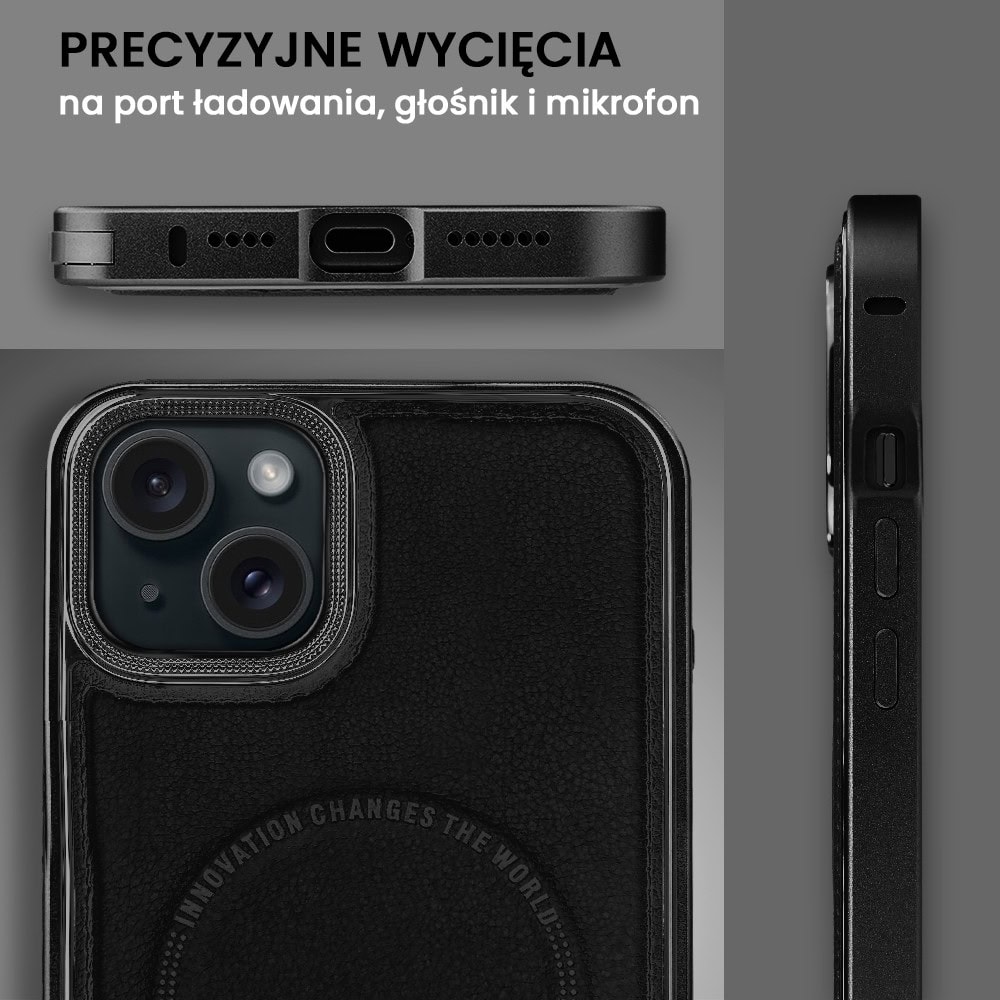 Etui do iPhone 15 Metal Solid Leather z MagSafe, czarne