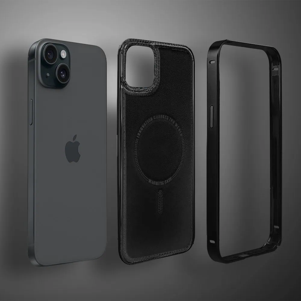 Etui do iPhone 15 Metal Solid Leather z MagSafe, czarne