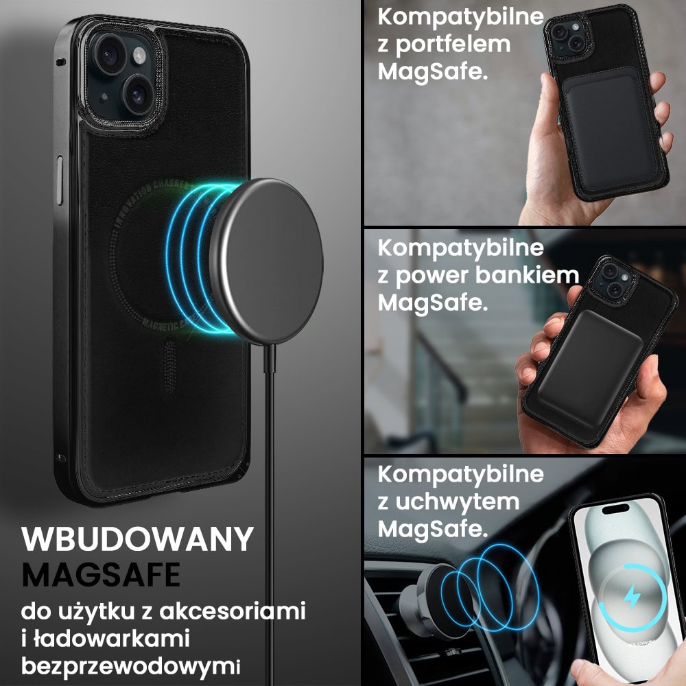 Etui do iPhone 15 Metal Solid Leather z MagSafe, czarne