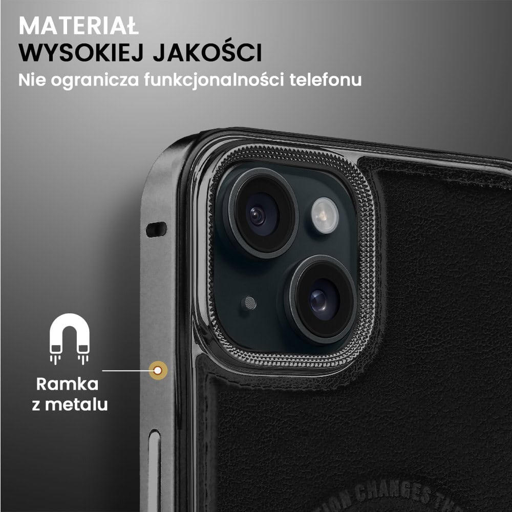 Etui do iPhone 15 Metal Solid Leather z MagSafe, czarne