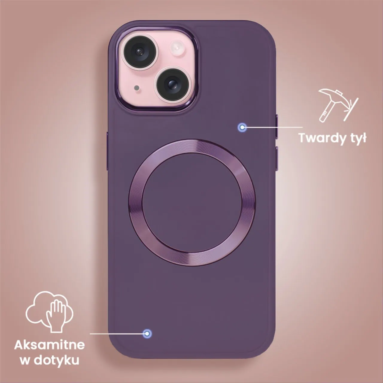 Etui do iPhone 15 Noble MagSafe Color, silikonowe, śliwkowe