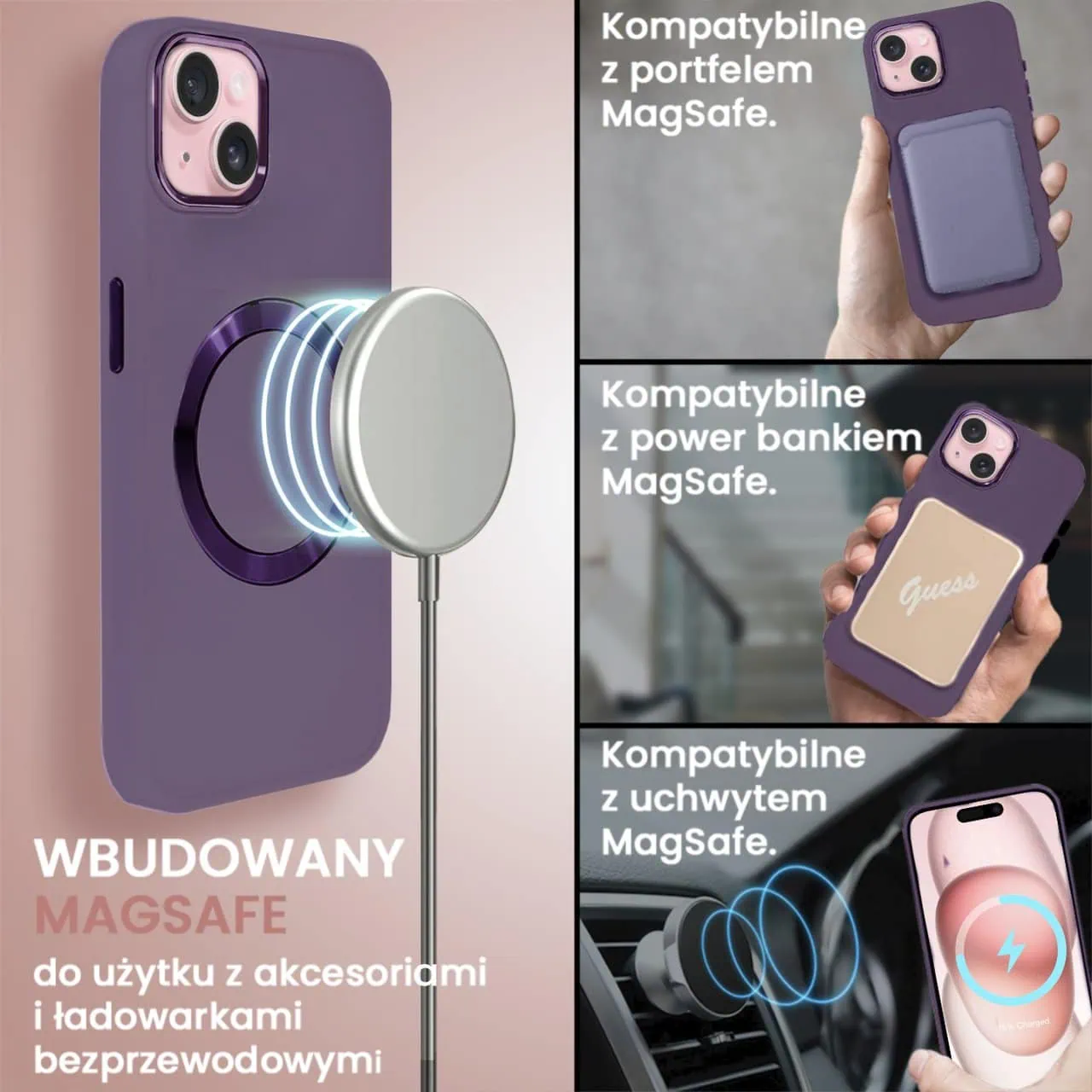 Etui do iPhone 15 Noble MagSafe Color, silikonowe, śliwkowe